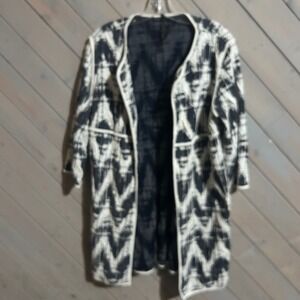 IC by Donnkenny M Navy White‎ Patterned Open Front Duster Jacket Coat USA Made